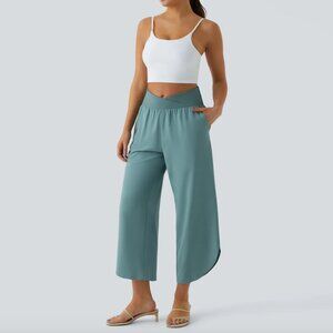 Breezeful High Waisted Crossover Plicated Side Pocket Split Quick Dry Pants